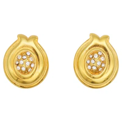 Pre-owned Fendi Vintage Rare Gold Unisex Crystals Leaf Pineapple Fruit Pierced Earrings In Multiple