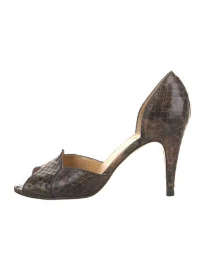 Pre-owned Fendi Vintage Snakeskin Pumps In Brown