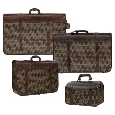 Pre-owned Fendi Vintage Suitcases Set By , Brown Monogram Travel, 1980s