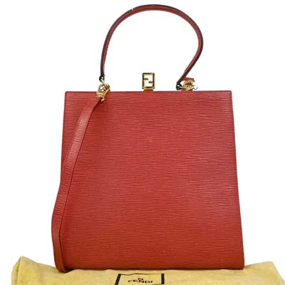 Pre-owned Fendi Vintage Top Handle Leather Red Leather Tote Bag Bag ()