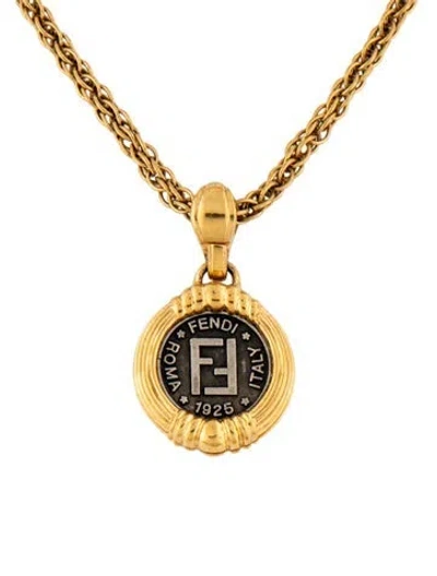 Pre-owned Fendi Vintage Two-tone Coin Pendant Necklace, 15.5" In Multicolor