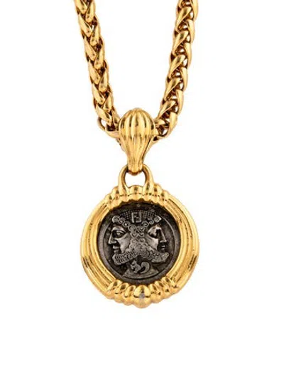 Pre-owned Fendi Vintage Two-tone Coin Pendant Necklace, 42" In Multicolor