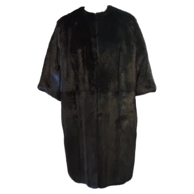 Pre-owned Fendi Vintage Women's Black Green Bicolour Mink Fur Coat Size 42 Italy