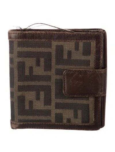 Pre-owned Fendi Vintage Zucca Ff French Purse Compact Wallet In Brown