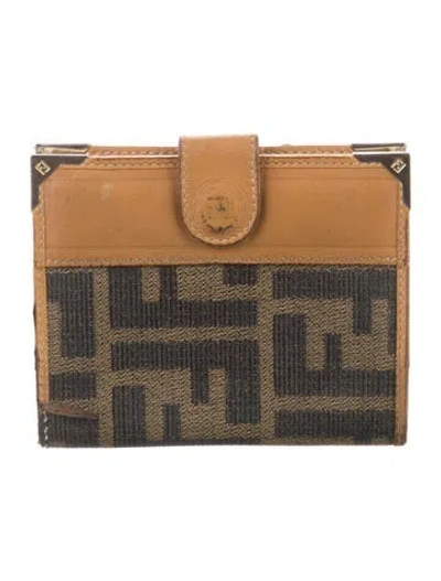 Pre-owned Fendi Vintage Zucca Ff Logo Compact Wallet In Brown