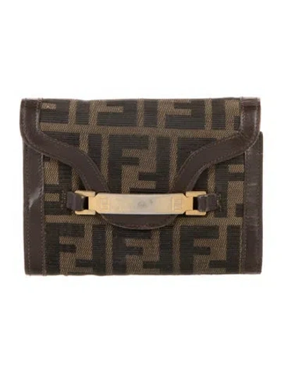 Pre-owned Fendi Vintage Zucca Ff Logo Compact Wallet In Brown