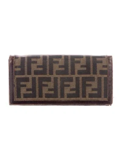 Pre-owned Fendi Vintage Zucca Ff Logo Continental Wallet In Brown