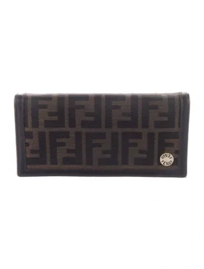 Pre-owned Fendi Vintage Zucca Ff Logo Continental Wallet In Brown