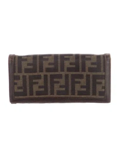 Pre-owned Fendi Vintage Zucca Ff Logo Continental Wallet In Brown
