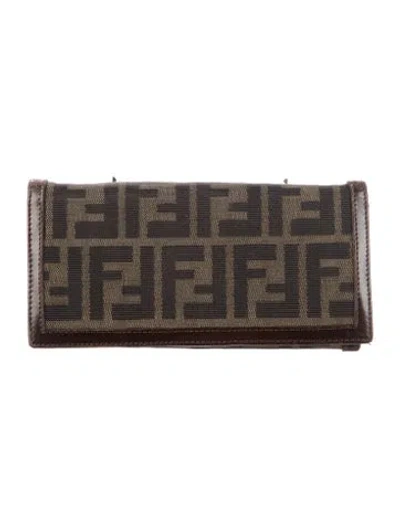 Pre-owned Fendi Vintage Zucca Ff Logo Continental Wallet In Brown