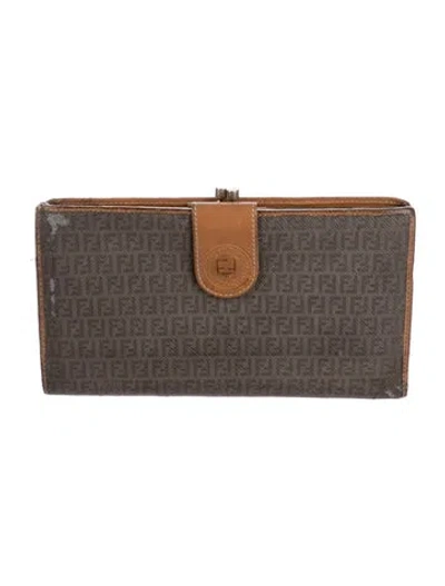 Pre-owned Fendi Vintage Zucca Ff Logo French Purse In Brown