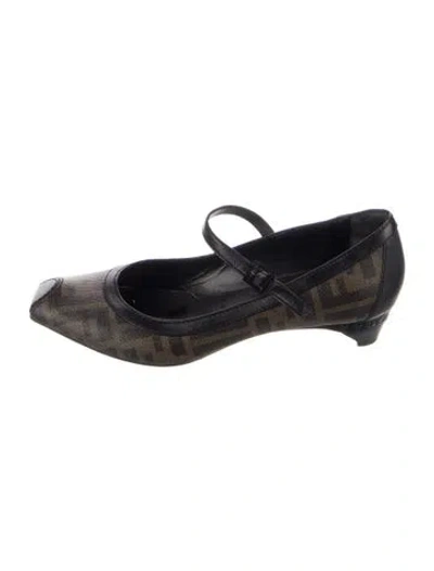 Pre-owned Fendi Vintage Zucca Ff Logo Mary Jane Flats In Brown