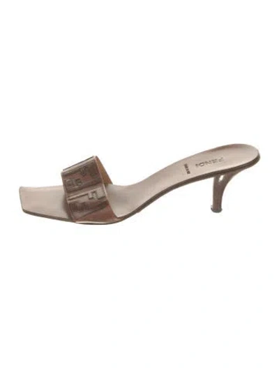 Pre-owned Fendi Vintage Zucca Ff Logo Slides In Brown