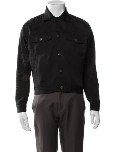 Pre-owned Fendi Vintage Zucca Ff Logo Trucker Jacket In Black