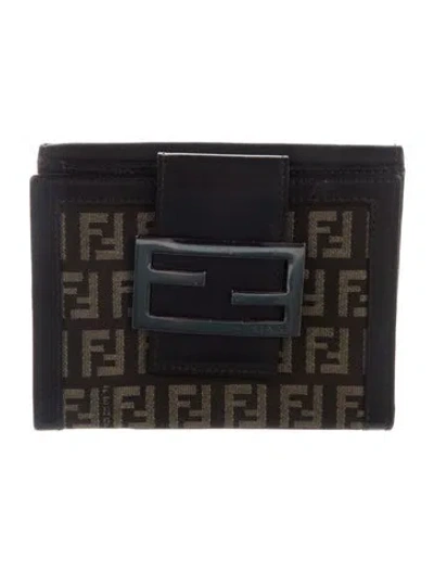 Pre-owned Fendi Vintage Zucchino Ff Logo Bifold Wallet In Brown