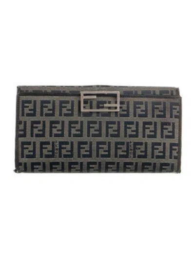 Pre-owned Fendi Vintage Zucchino Ff Logo Continental Wallet In Black