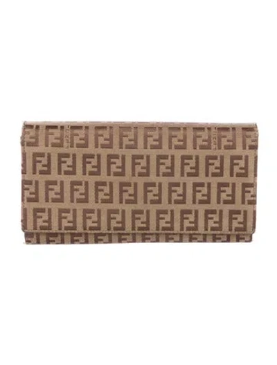 Pre-owned Fendi Vintage Zucchino Ff Logo Continental Wallet In Neutral