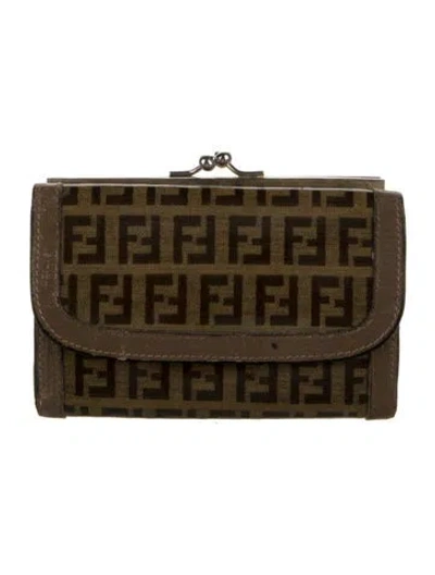 Pre-owned Fendi Vintage Zucchino Ff Logo French Purse In Brown