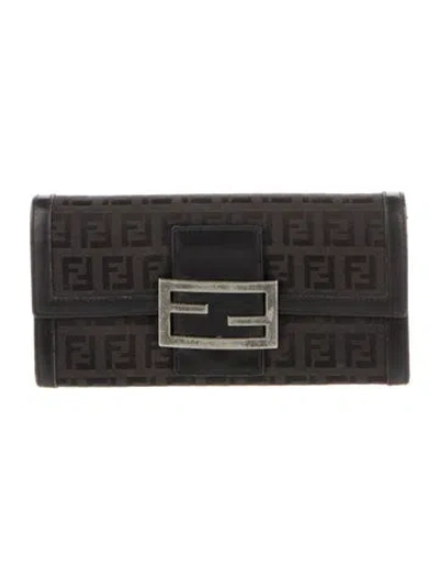 Pre-owned Fendi Vintage Zucchino Ff Logo Wallet In Black