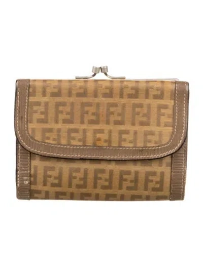 Pre-owned Fendi Vintage Zucchino Ff Logo Wallet In Neutral
