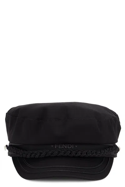 Fendi Vintage-inspired Cotton Mailman Hat With Structured Brim In Black