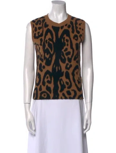 Pre-owned Fendi Virgin Wool Animal Print Top In Brown