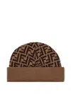 Fendi Virgin Wool Beanie Hat In Brown