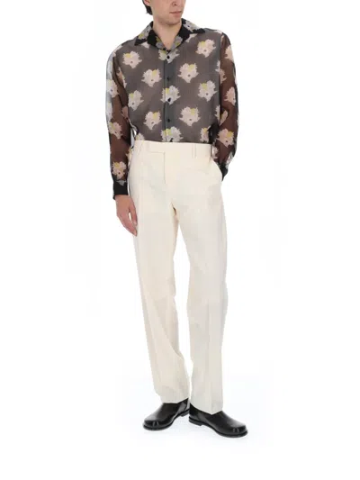 Fendi Virgin Wool Canvas Trousers In Neutral