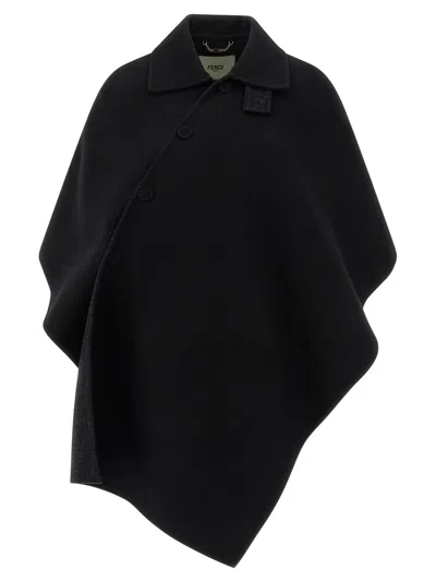 Fendi Virgin Wool Cape In Black