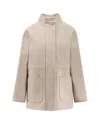 Fendi Beige Wool Parka With Removable Stole And Ff Monogram In Brown