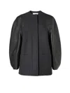 Fendi Virgin Wool Coat With Leather Sleeves In Gray