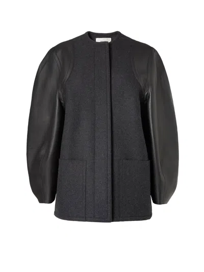 FENDI VIRGIN WOOL COAT WITH LEATHER SLEEVES