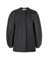 Fendi Women Virgin Wool Coat With Leather Sleeves In Gray