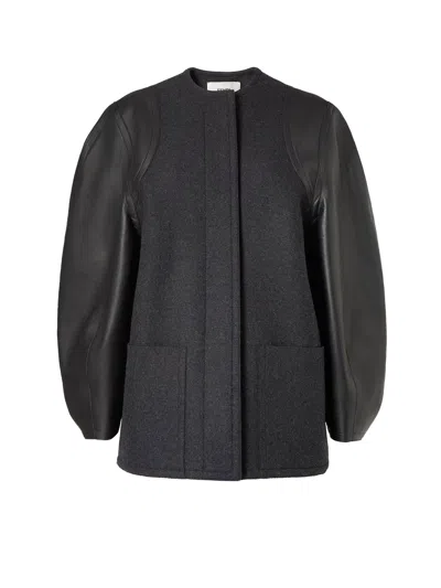 FENDI VIRGIN WOOL COAT WITH LEATHER SLEEVES