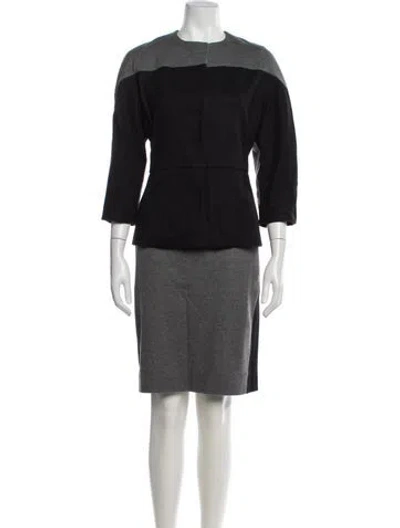 Pre-owned Fendi Virgin Wool Colorblock Pattern Skirt Set In Gray