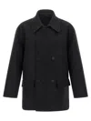 Fendi Double-breasted Caban In Slate Grey Wool Men In Black