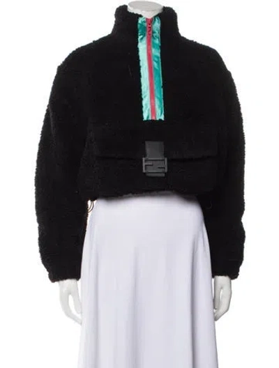 Pre-owned Fendi Virgin Wool Faux Fur Jacket In Black