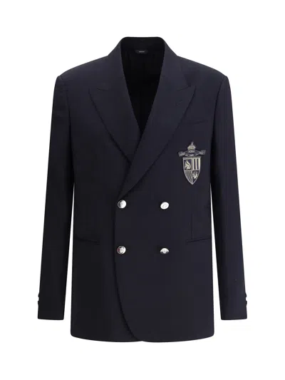 Fendi Straight-cut Double Breasted Wool Jacket Clothing In Black