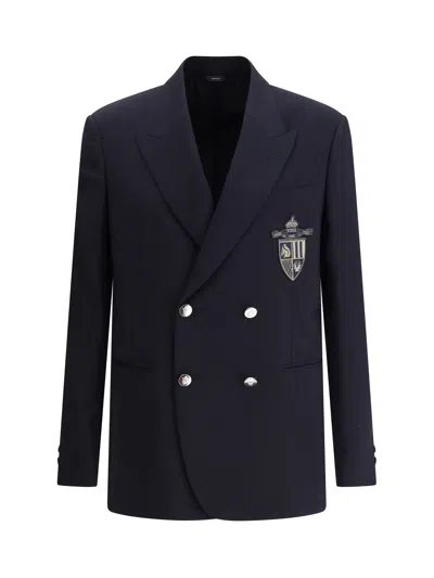 Fendi Straight-cut Double Breasted Wool Jacket Clothing In Black