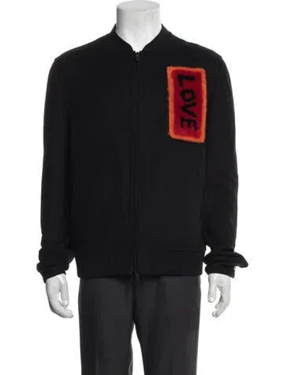 Pre-owned Fendi Virgin Wool Graphic Print Bomber Jacket In Black