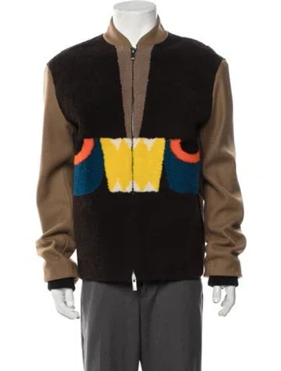 Pre-owned Fendi Virgin Wool Graphic Print Bomber Jacket In Brown