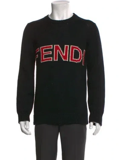 Pre-owned Fendi Virgin Wool Graphic Print Pullover In Black