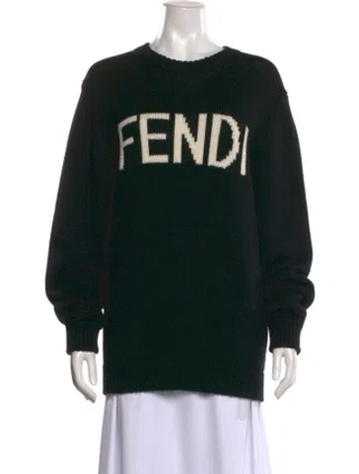 Pre-owned Fendi Virgin Wool Graphic Print Sweater In Black