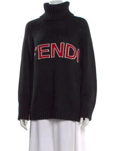Pre-owned Fendi Virgin Wool Graphic Print Sweater In Black