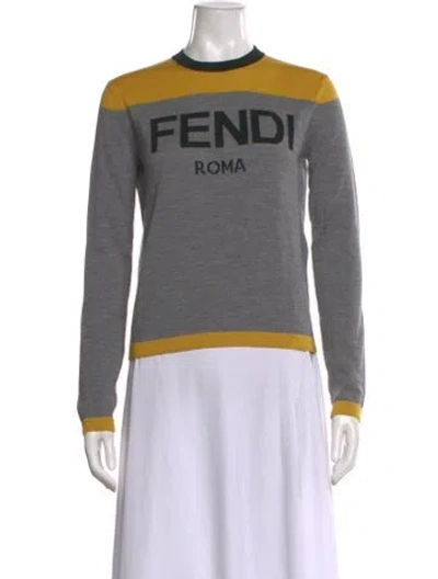 Pre-owned Fendi Virgin Wool Graphic Print Sweater In Gray