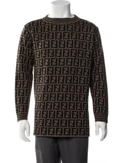 Pre-owned Fendi Virgin Wool Graphic Print Sweater In Neutral