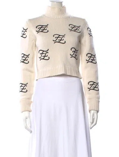 Pre-owned Fendi Virgin Wool Graphic Print Sweater In Neutral