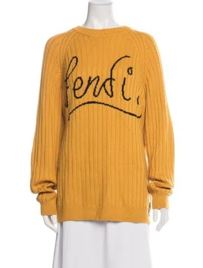 Pre-owned Fendi Virgin Wool Graphic Print Sweater In Yellow