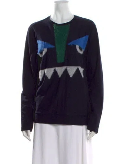 Pre-owned Fendi Virgin Wool Graphic Print Sweatshirt In Black