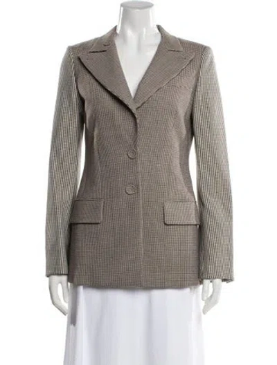 Pre-owned Fendi Virgin Wool Houndstooth Print Blazer In Brown